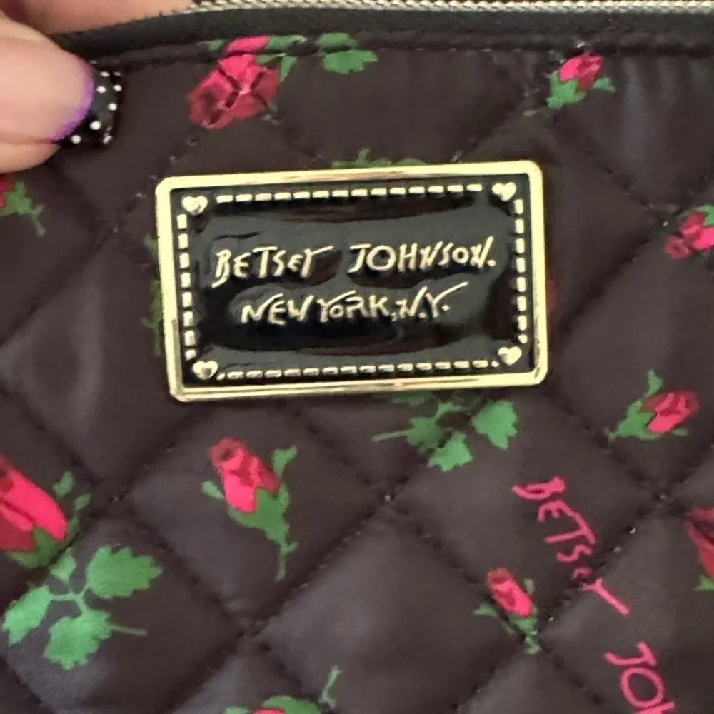 Betsey Johnson Black Quilted Floral Wristlet
